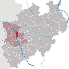 Poloha mesta Duisburg v rámci spolkovej krajiny Severné Porýnie-Vestfálsko
