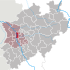 Duisburg városának elhelyezkedése Észak-Rajna-Vesztfáliában