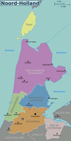 The travel regions in Noord-Holland