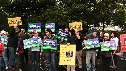 Merkley supporters at a campaign rally