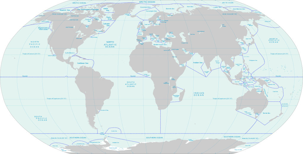 Karte der Weltmeere und Meeresbegrnzungen