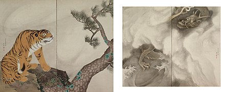 Tigre y dragón, biombo de dos pantallas de Maruyama Ōkyo (1781).