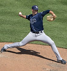 Oliver Drake was designated for assignment multiple times during the 2018 season, during which he pitched for five different teams. Oliver Drake (cropped).jpg