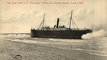 Onondaga beached on Orleans Beach, January 1907. Onondaga-on-beach.jpg