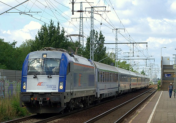 One of the 10 newest electric locomotives Siemens ES64U4 in use by PKP since 2008