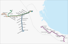 Map of the 4 lines of the Palermo tramway network Palermo - mappa rete tranviaria.svg