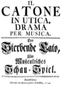 English: Paolo Scalabrini - Il Catone in Utica - title page of the libretto - Hamburg 1744