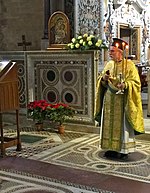 An Italo-Albanian priest in Sicily during the rites of the Theophany Papas Zoti Sacerdote italo-albanese.jpeg