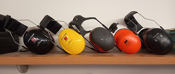 Various earmuff hearing protectors.