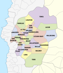 Mappa politica della provincia di Abra che mostra i suoi comuni componenti