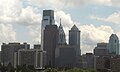 Philadelphia Center City skyline, looking southeast from North 24th Street at Brown, June, 2009. Camera location 0° 00′ 00″ N, 0° 00′ 00″ E  View all coordinates using: OpenStreetMap