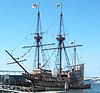 The ''Mayflower II'' in Plymouth Harbor, which usually is flying the flag of Great Britian, and England.