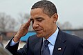President Barack Obama salutes at Andrews Air Force Base before departing for Columbus, Ohio.jpg