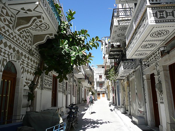 Buildings in Pyrgi covered with sgraffito (local name: Xistà)