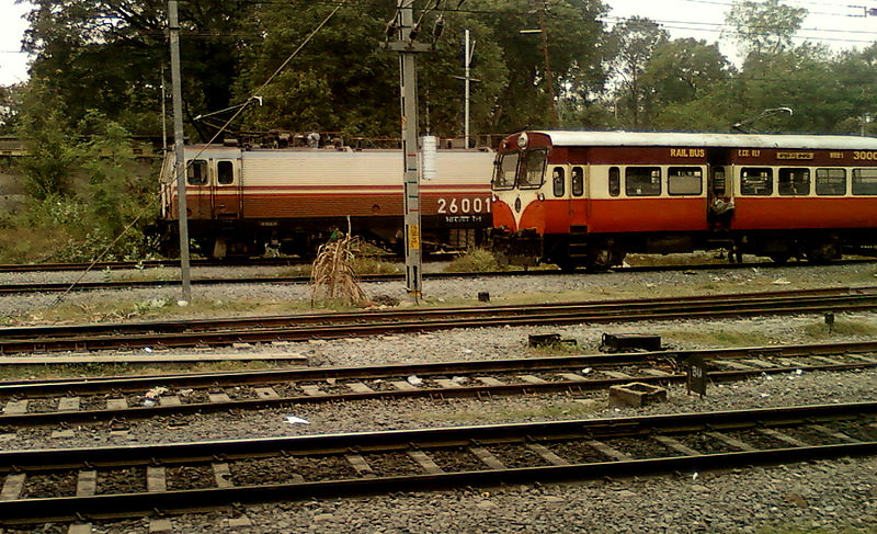 File:Rail bus and a Loco at Vizianagaram.jpg