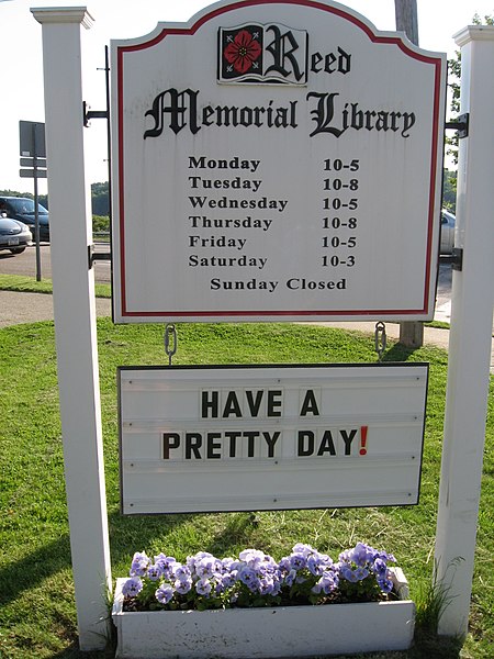 File:Reed Memorial Library Carmel Sign.jpg