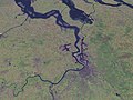 ベルギーのアントウェルペン周辺を流れるスヘルデ川河口付近の衛星画像。ラビエヌスが向かったメナピイ族に接する地方である。