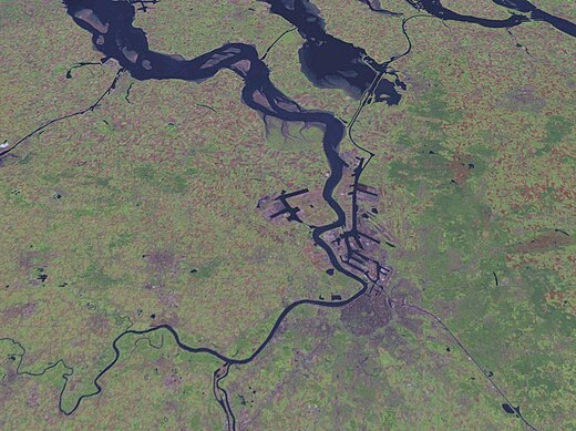 Satellietfoto van de Schelde bij Antwerpen