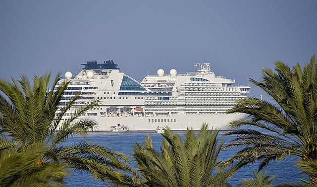 The luxury cruise ship Seabourn Ovation in the Mediterranean Sea