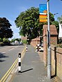 The bus stop at the Brunswick Hotel, on Queens Road, Shanklin, Isle of Wight for Southern Vectis' Sandown Bay Tour and the Shanklin Road Train which run during the Summer. The Shanklin Road Train was withdrawn at the end of the 2010 Summer season due to the vehicles age and cost of replacements.