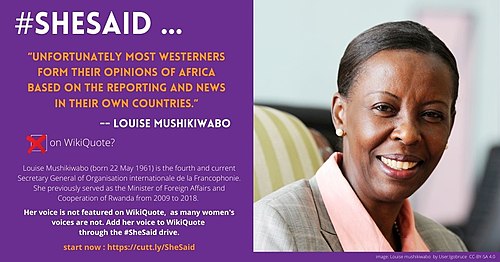 SheSaid campaign postcards featuring Louise Mushikiwabo