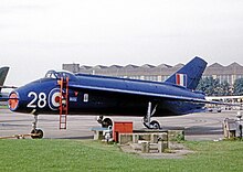 The Short SB.5 wearing the '28' code of the Empire Test Pilots School, on display at RAF Finningley, in 1969