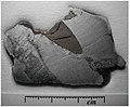 Schnitt durch einen Sikhote-Alin-Meteoriten mit Troilit-Einschlüssen und Neumann-Linien