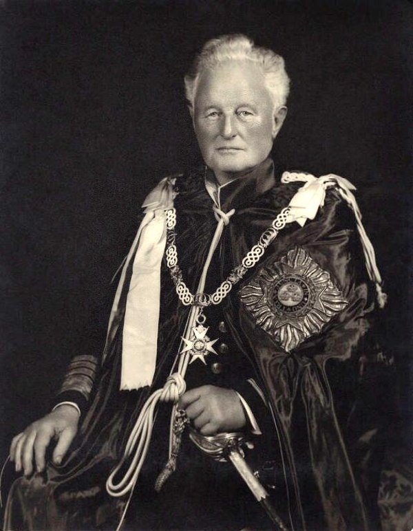 Sir William Milbourne James wearing the mantle of the Order of the Bath