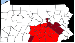 Counties comprising the South Central region of Pennsylvania