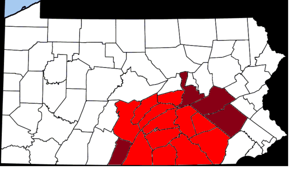 Counties constituting the South Central Pennsylvania Region