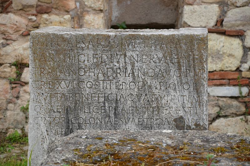 File:Stone inscription inside the Library of Hadrian honouring Hadrian, Athens, Greece (13891392542).jpg