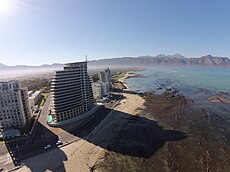 A low altitude aerial view of the Strand Beachfront.