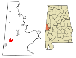 Location in Sumter County and the state of Alabama