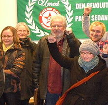 Wollter with progressive activists after delivering a speech What does Communism want? in 2013 at the People's Palace in Umeå