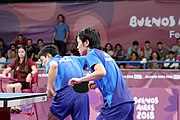 Deutsch: Tischtennis bei den Olympischen Jugendspielen 2018; Tag 9, 15. Oktober 2018; Mixed, Finale, Mixed-Doppel – Miu Hirano & Tomokazu Harimoto (JPN) gegen Sun Yingsha & Wang Chuqin (CHN) 1:3 English: Table tennis at the 2018 Summer Youth Olympics at 15 October 2018 – Mixed Final, Mixed-Double – Miu Hirano & Tomokazu Harimoto (JPN) Vs Sun Yingsha & Wang Chuqin (CHN) 1:3