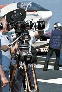 Filming on the flight deck of the Nimitz