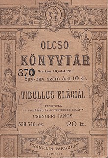 Az Olcsó Könyvtár borítódísze (a képen: Tibullus elégiái. Fordította Csengery János, 1886)