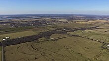 Una vista aérea de Tioga, TX desde el sureste de la ciudad.