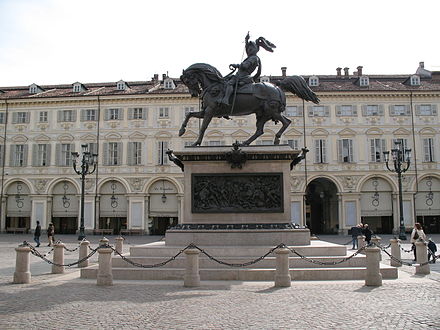 Piazza San Carlo and the Caval 'd Brons (Bronze Horse in Piedmontese language), equestrian monument to Emmanuel Philibert