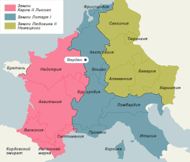      Ostfranken nach dem Vertrag von Verdun 843