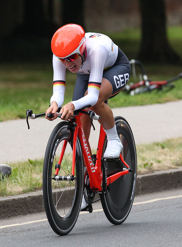 Trixi Worrack competing in the 2012 Olympics time trial in London