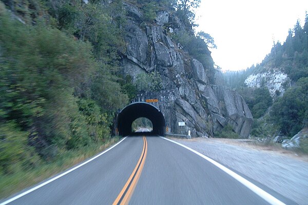 Westbound through the Arch Rock Tunnel, the westernmost of the three