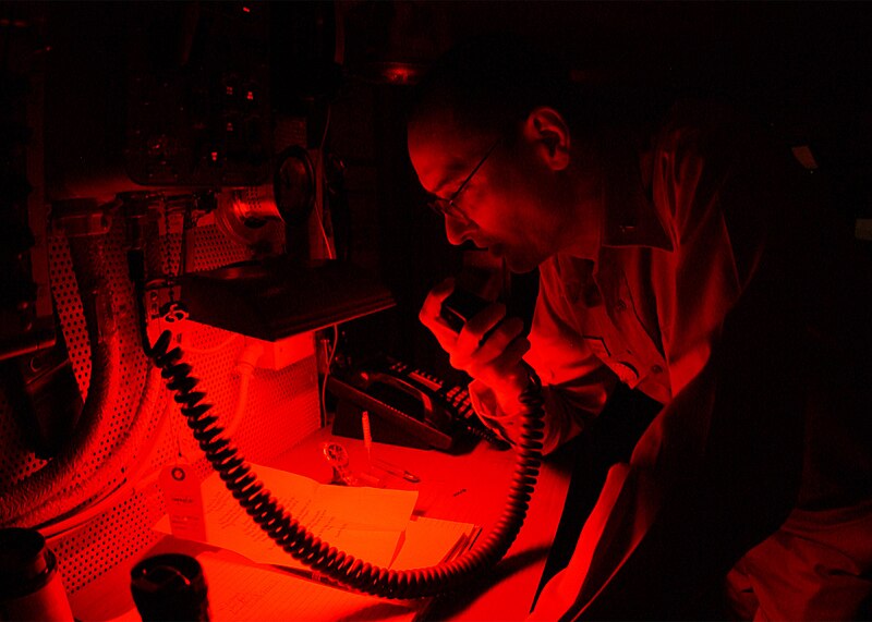 File:US Navy 040413-N-7871M-005 Command Chaplain, Cmdr Robert Williams, of Daytona Beach, Fla., delivers the evening prayer to the ship's crew before Taps, over the 1MC intercom aboard USS George Washington (CVN 73).jpg