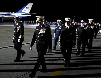 Members of the Joint Chiefs of Staff at Andrews Air Force Base during a funeral service ceremony for the late President Gerald Ford on December 26, 2006.