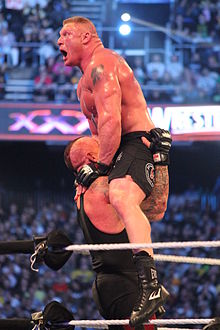 The Undertaker intentando aplicar un Last Ride a Brock Lesnar.