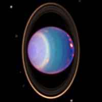 HST image of Uranus taken in 1998 showing clouds in the northern hemisphere Uranusandrings.jpg