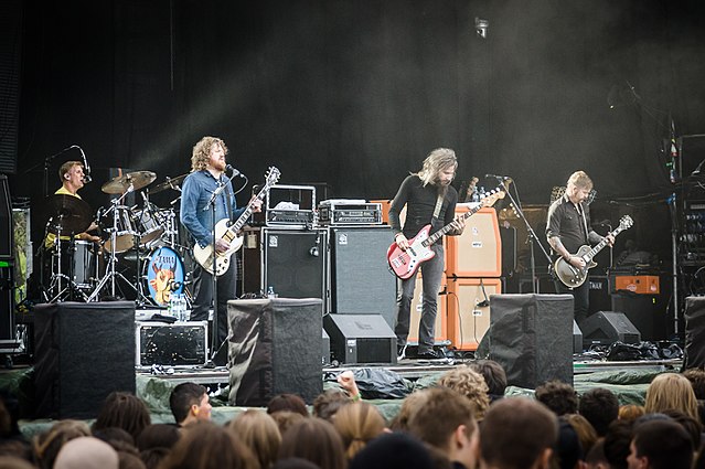 Mastodon performing live in 2012. From left to right: Brann Dailor, Brent Hinds, Troy Sanders and Bill Kelliher.