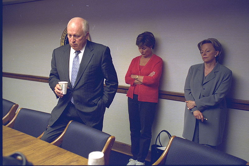 File:Vice President Cheney with Laura Bush, Lynne Cheney and Senior Staff in the President's Emergency Operations Center (PEOC) (19909469552).jpg