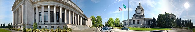 360° panorama of the Temple of Justice and the Legislative Building on an August afternoon.