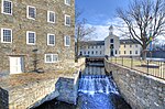 Thumbnail for File:Wilkinson Mill of Slater Mill complex - exterior &amp; water power systems.jpg
